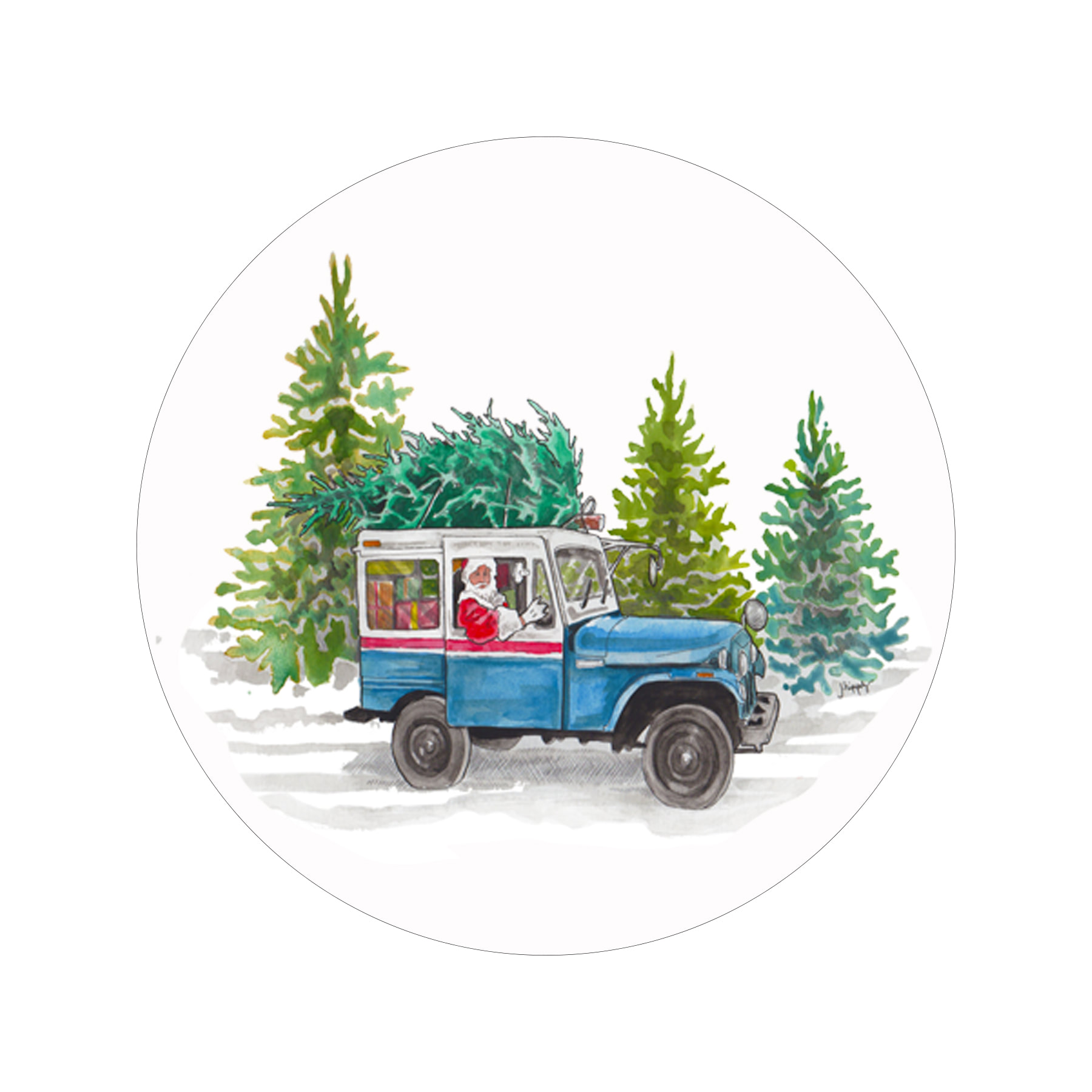 Stickers for Mail Carriers - USPS Mail Jeep Santa - Christmas Letter Seals